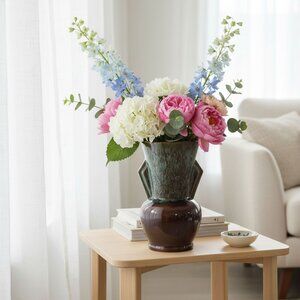 Vintage Beauceware Pottery Vase 41 Canada Drip Glaze Teal Blue Green Brown MCM